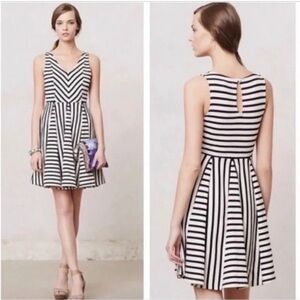 Anthropologie Saturday Sunday Navy and White Stripe Fit & Flare Dress XS